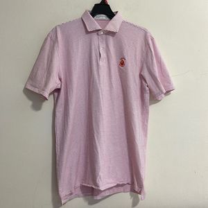 Holderness & Bourne Men L Shirt Sleeve Pink/White Strip Polo Shirt Tailored Fit